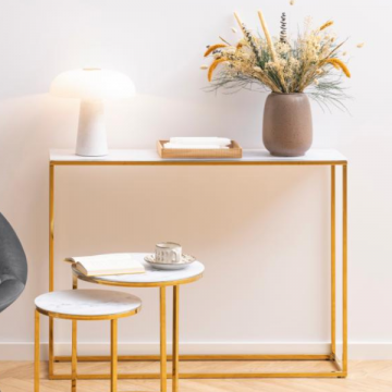 Table console rectangulaire Alisma - Marbre blanc et acier doré