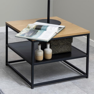 Table basse carrée Gila - 55x55x42 cm - Chêne et acier noir