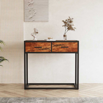 Table console 'Madeira' : Plateau en bois exotique, 2 tiroirs - 80x90x35cm