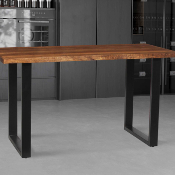 Table de bar 'Nicola' 160cm Magnolia- Structure en métal, plateau en bois exotique