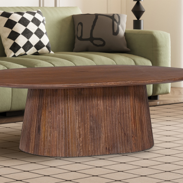 Table basse ovale 'Miguel' 120 cm brun clair | Structure en bois massif et plateau Mango | H-H 37 x L-L 120 x P-P 70 cm