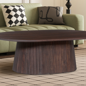 Table basse ovale 'Miguel' 120 cm Dark Brown | Structure en bois massif et plateau Mango | H-H 37 x L-L 120 x P-P 70 cm