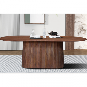 Table de salle à manger Miguel Ovale 230cm brun clair | Structure et plateau en bois de mango massif