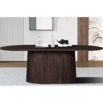 Table de salle à manger Miguel Ovale 230cm brun foncé | Structure et plateau en bois de mango massif