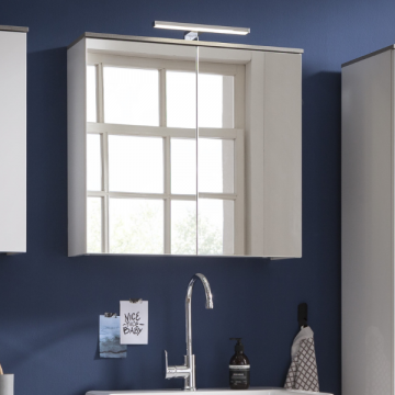 Armoire de toilette Galatea 70cm avec éclairage LED - blanc brillant/aspect béton
