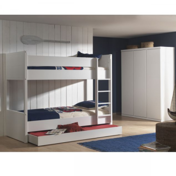 Lit superposé avec tiroir de lit+armoire à 3 portes Lara-blanc