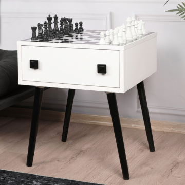 Table d'échecs Kalune - 50x60x50 cm - Noir/blanc 