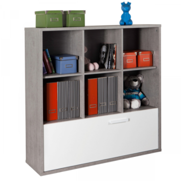 Bibliothèque Mipsy 120cm avec tiroir de rangement - blanc brillant/aspect béton
