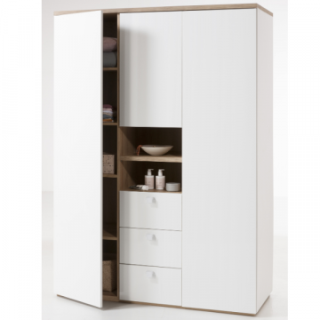 Armoire de rangement Globo 3 portes & 3 tiroirs - blanc brillant/décor chêne