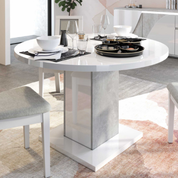 Table de salle à manger Gioia Ø120cm - blanc brillant/aspect béton