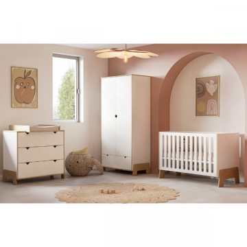 Ensemble chambre bébé Albizia - Commode, armoire, lit bébé et table à langer - Blanc 