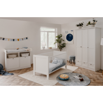 Chambre bébé Landwood: lit 70x140cm, commode, armoire - blanc