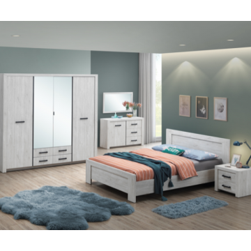 Chambre à coucher Elvira: lit 140x200cm, chevet, commode, miroir, armoire - chêne clair