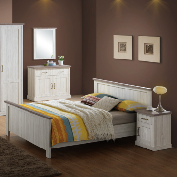Chambre à coucher Emily: lit 140x200cm, chevet, commode, miroir - chêne gris
