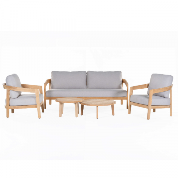 Ensemble de salon Lecce | Deux fauteuils de jardin, canapé deux places, table basse | Gris clair
