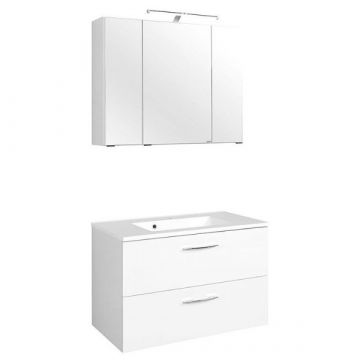 Ensemble lavabo Portofino | Lavabo avec vasque et armoire de toilette | Blanc