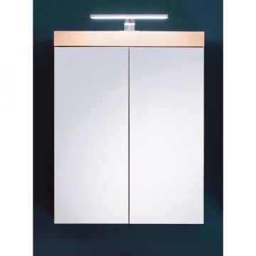 Armoire de toilette Amanda/Mando | 60 x 17 x 77 cm | Avec éclairage LED | Intérieur en chêne tremble