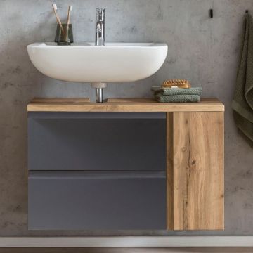 Meuble lavabo Varese | 85 x 47 x 56 cm | Wotan Oak / Grey