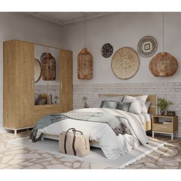 Ensemble de chambre à coucher Craft | Lit double, tables de chevet, armoire | Marron