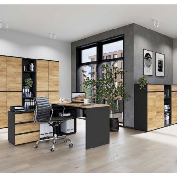 Ensemble de bureau Osmond | Bureau, commode, classeurs moyens et grands et étagères | Design en chêne anthracite