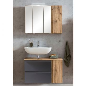 Ensemble de salle de bain Varese | lavabo et armoire de toilette avec éclairage | Design Wotan Oak/gris
