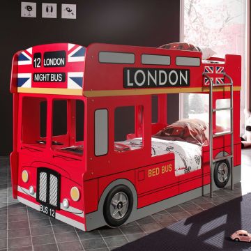 Lit superposé bus londonien 90x200 cm avec éclairage LED