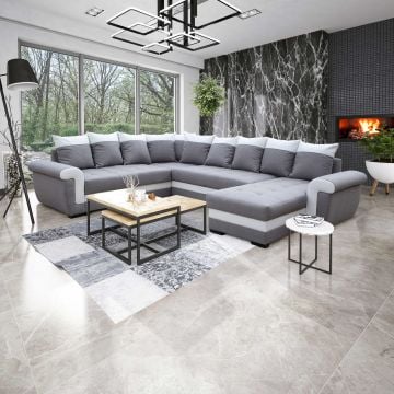Canapé d'angle Yvette avec canapé-lit & rangement - gris/blanc