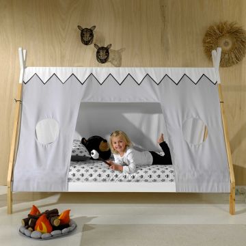 Lit tipi 90 x 200cm haut avec tente de lit - blanc/naturel