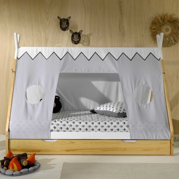 Lit Tipi 90 x 200cm avec tente de lit et tiroir de lit - naturel