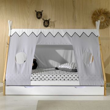 Lit Tipi 90 x 200cm avec tente de lit et tiroir de lit - blanc