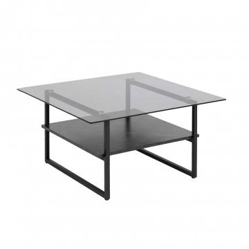 Table basse Yanna 80x80 avec plateau en verre - marbre/noir
