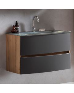 Meuble vasque Kornel 80cm avec vasque grise - chêne/gris mat