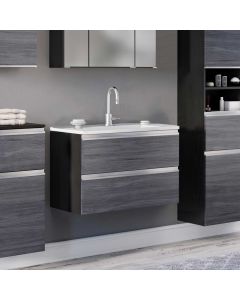 Meuble lavabo Lotuk 80cm 2 tiroirs - chêne gris