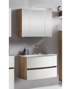 Ensemble salle de bains Kornel 1 à 2 pièces avec vasque blanche - chêne/blanc