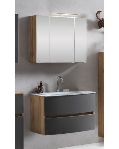 Ensemble salle de bains Kornel 1 à 2 pièces avec vasque blanche - chêne/gris