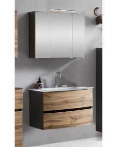 Ensemble salle de bains Kornel 1 à 2 pièces avec vasque blanche - gris graphite/chêne