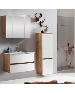 Ensemble salle de bains Kornel 3 à 3 pièces avec vasque blanche - chêne/blanc mat