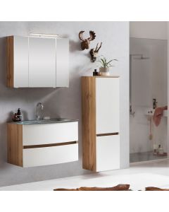 Ensemble salle de bains Kornel 4 à 3 pièces avec vasque grise - chêne/blanc mat