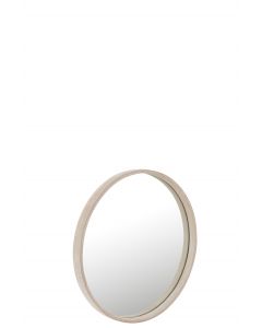 Miroir rond cuir beige small
