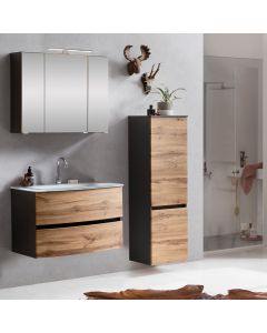Ensemble salle de bains Kornel 3 à 3 pièces avec vasque blanche - gris graphite/chêne