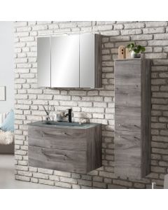 Ensemble salle de bains Stivan 3 pièces avec vasque grise - chêne gris