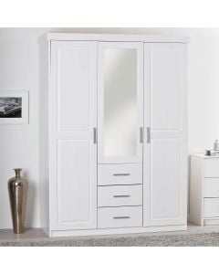 Armoire Geraldo 140cm avec 3 portes & miroir - blanc