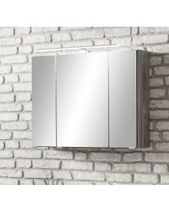 Armoire de toilette Stivan 80cm 3 portes & éclairage LED - chêne gris