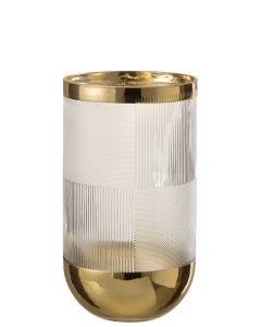 Vase cylindre motif verre transparent/or large