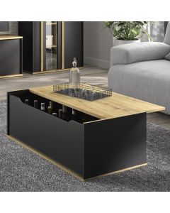 Table de salon Ralphio 100x55cm avec espace de rangement - noir/chêne