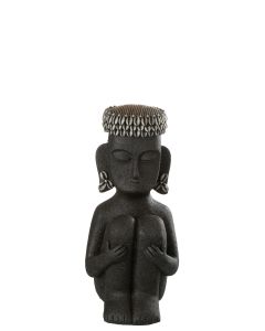 Statue assise ethnique pierre/resine noir small