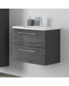 Meuble lavabo Gene 60cm 2 tiroirs - gris graphite/chêne gris