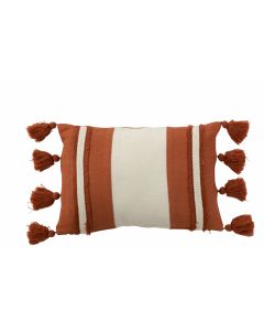 Coussin ligne + floche textile terracotta