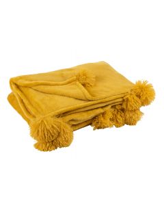 Plaid pompon polyester ocre