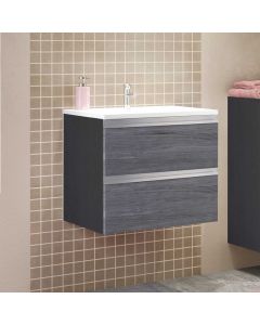 Meuble lavabo Lotuk L60xP48cm avec 2 tiroirs - chêne gris